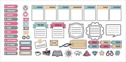 Planner and to do lists stickers and labels vector