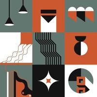 Abstract shapes and forms in squares, geometric print vector