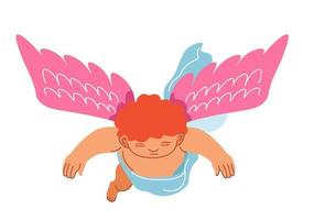 Cupid with pink wings flying, angel boy vector