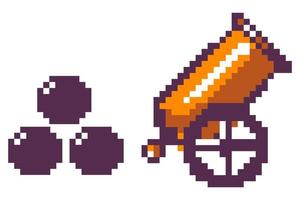 Pixelated cannon and bombs, 8 bit game weapon vector