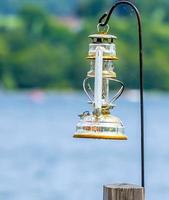 Close up of old gas lamp against blurred background photo