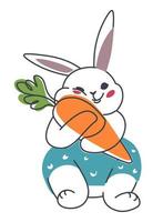 Rabbit character hugging carrot, cute personage vector