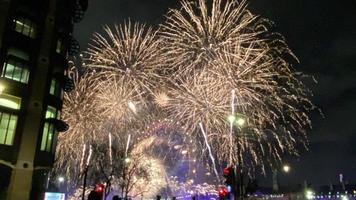 A view of the London Fireworks on New Years Eve photo