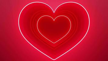 capas rojas onduladas de corazón con fondo de neón de San Valentín. parpadeo de neón de color dorado brillante, resolución de 4k. video