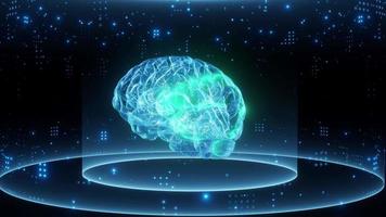 kunstmatig intelligentie- digitaal hersenen in cyber ruimte.neuraal netwerk.ai diep aan het leren computer. 4k oplossing. 3d geven video