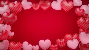 Valentine heart frame background, stripe line, poke dot, white heart, red heart, copy space, heart wiggle animation,3d rendering, 4k resolution. video