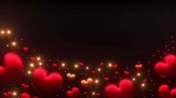 3d red and gold heart on black colour background, blinking gold glow , glossy material, copy space for text, 4k resolution. video