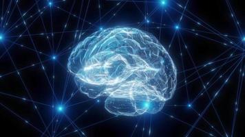 cerveau numérique d'intelligence artificielle dans le cyber space.neural network.ai ordinateur d'apprentissage en profondeur. résolution 4k. rendu 3D. fil se connecte à internet big data. video