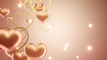 3d Valentine particles pink gold hearts background with copy space, float up hearts animation, 4k resolution. video