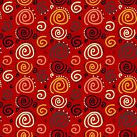 Bright pattern of multi-colored spirals on a red background. Seamless vector image.