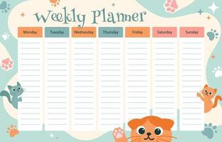 Cute Blue and Orange Kitty Cat Weekly Planner Template