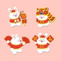 Flat chinese new year hand drawn rabbit elements collection vector