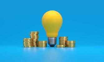 Light bulb with coins beside it. Increase in energy tariffs. Efficiency and energy saving. photo