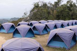 Blue tents lined up at Doi samoe dao with in Sri Nan national park Thailand