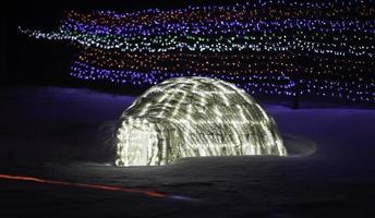 luces navideñas y adornos en forma de iglú. foto