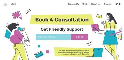 Book consultation, get support and sign up web vector