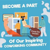 Forma parte de nuestra inspiradora comunidad de coworking. vector