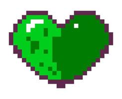 Green heart pixel art for 8 bit game interface vector