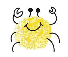 Thumbprint drawing of crab with smile on face vector