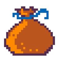 Pixelated sack with gold, 8 bit game design reward vector