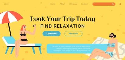 Find your trip today, relax by seaside website vector