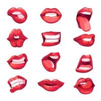 Lips expression, showing tongue and teeth, smile vector