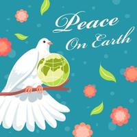 Peace on earth, dove with planet sitting on twig vector