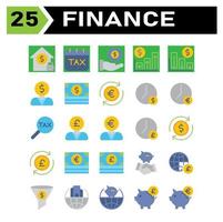 Finance icon set include building, investment, home, money, security, calendar, tax, date, day, finance, hand, saving, piggy, banking, chart, up, arrow, profit, down, business, man, currency, dollar vector