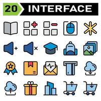 User interface icon set include book, guide, manual, read, instruction, menu, add, new, apps, category, remove, delete, mouse, computer, cursor, user interface, asterisk, multiple, star, favorite vector