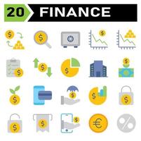 Finance icon set include conversion, exchange, currency, money, gold, search, magnifier, dollar, investment, bank, safe, security, saving, finance, decrease, graph, statistic, document, purchase vector