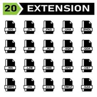 File extension icon set include file, document, extension, icon, type, set, format, vector, symbol, design, graphic, software, sign, application, image, label, s00, zpi, pkg, uha, bndl, pf, b1, r2 vector