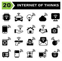 Internet of things icon set include chip, internet of things, processor, chip set, car, smart car, lamp, cloud, computing, computer, desktop, phone, mobile, hand, connecting, home, house, contract vector