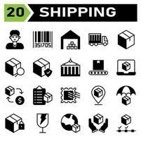 Shipping and logistic icon set include man, delivery, holding, service, courier, customer, bar code, tracking, order, bar, code, shipping, warehouse, garage, storehouse, logistic, box, cargo, truck vector