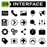 User interface icon set include id card, pass, identity, card, id, photo, phone, call, communication, talk, telephone, picture, image, gallery, scene, pin, map, attach, mention, mark, promotion vector