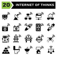 Internet of things icon set include server, database, internet of things, satellite, network, folder, cloud, browser, web, battery, accumulator, spark, plug, key, remote, safety, belt, gas station vector