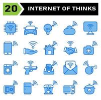 Internet of things icon set include chip, internet of things, processor, chip set, car, smart car, lamp, cloud, computing, computer, desktop, phone, mobile, hand, connecting, home, house, contract vector