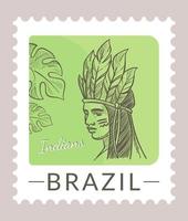 vector de postal o matasellos de nativos de brasil