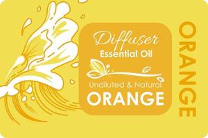 Orange essential oil for diffuser, label vector