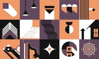 Abstract shapes and forms in squares, geometric print vector