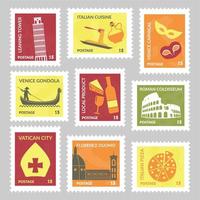 diseño de conjunto de sellos postales con elemento de italia vector