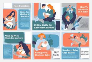 Template social media set with newborn care guide vector