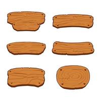 Cartoon wooden signs set. Rough rustic middle ages boards and planks concept, Can be used for game, old guideposts, vintage signposts, bar and saloon banner templates vector
