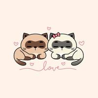 Cute couple siamese cats character illustration