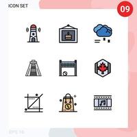 Pack of 9 Modern Filledline Flat Colors Signs and Symbols for Web Print Media such as net game cloud raining monument chichen itza Editable Vector Design Elements