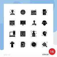 Set of 16 Modern UI Icons Symbols Signs for alert laptop valentine essentials mobile Editable Vector Design Elements