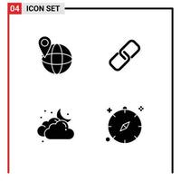 Group of 4 Solid Glyphs Signs and Symbols for global moon clip metal compass Editable Vector Design Elements