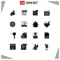 Universal Icon Symbols Group of 16 Modern Solid Glyphs of internet day map date location Editable Vector Design Elements