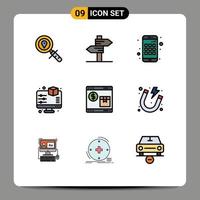 9 iconos creativos, signos y símbolos modernos de la aplicación de Internet de la tienda, monitor de impresión, elementos de diseño vectorial editables vector