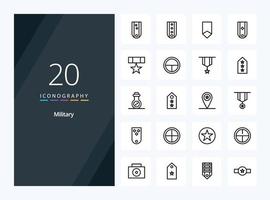 20 Military Outline icon for presentation vector