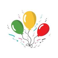 3 globos para cumpleaños y fiesta. globos rojos, amarillos y verdes con adornos de papel de colores. vector